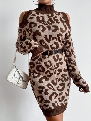 Облегающее платье-свитер с леопардовым вырезом в рубчик