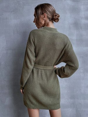 Платье-свитер с воротником-стойкой с поясом