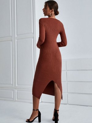 Платье-свитер асимметричный воротник