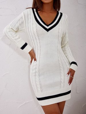 Платье-свитер в полоску вязаный
