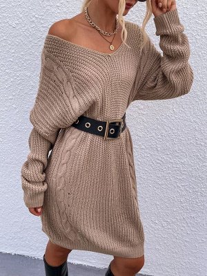 Платье-свитер с рукавами "доломан" вязаный без пояса