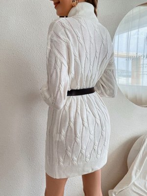 Платье-свитер с высоким воротником вязаный
