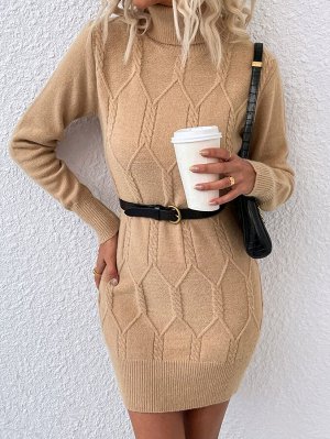 Платье-свитер с высоким воротником вязаный без пояса