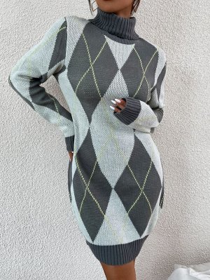 Платье-свитер с узором аргайл