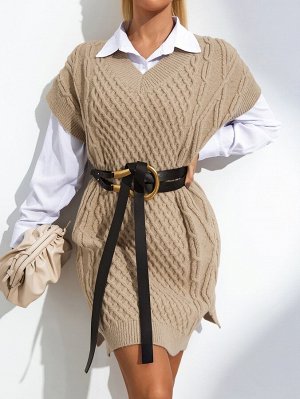Вязаное платье-свитер с рукавами "летучая мышь" без пояса