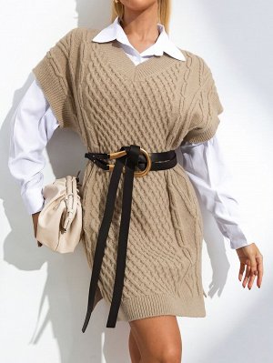 Вязаное платье-свитер с рукавами "летучая мышь" без пояса