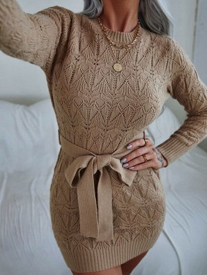 Платье-свитер вязаный поясом