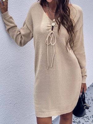Платье-свитер с разрезом с узлом