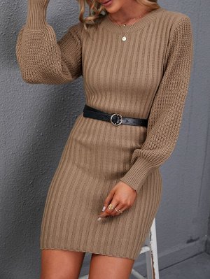 Платье-свитер в рубчик без пояса
