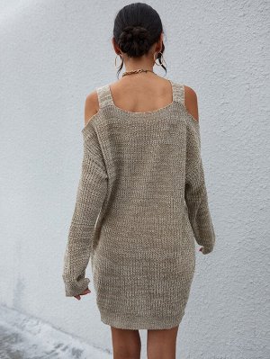 Вязаное платье-свитер с мраморным рисунком без ремня