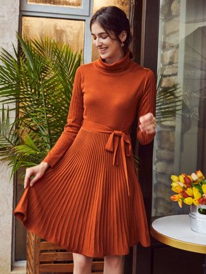Simplee платье-свитер с поясом и высоким воротником