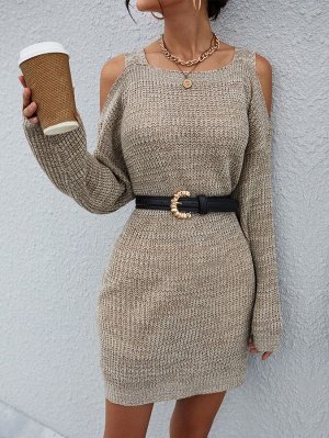 Вязаное платье-свитер с мраморным рисунком без ремня