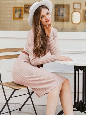 Simplee Вязаное платье-свитер в рубчик без сумки