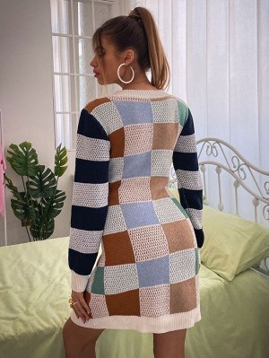 Платье-свитер контрастный