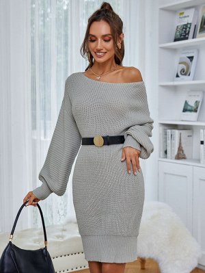 Платье-свитер в рубчик без пояса