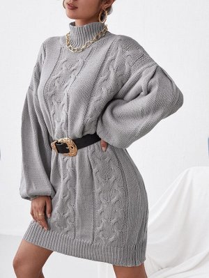 Вязаное платье-свитер с воротником-стойкой без пояса