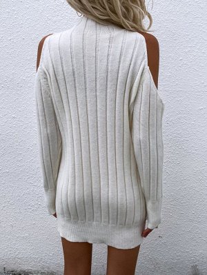 Платье-свитер открытыми плечами в рубчик без цепочка