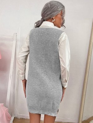 Платье-свитер с карманами с разрезом без рукавов