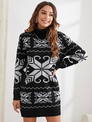Платье-свитер с высоким воротником с графическим узором