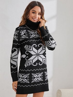 Платье-свитер с высоким воротником с графическим узором