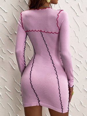 Облегающее платье-свитер контрастный шов