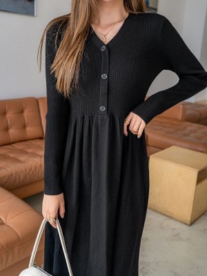 DAZY Платье-свитер в рубчик на пуговицах
