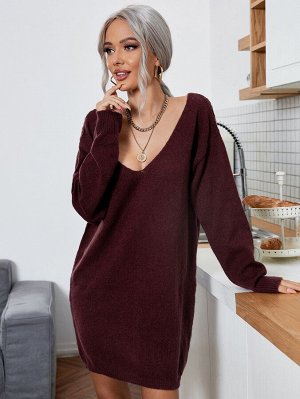 Платье-свитер с пуговицами сзади без пояса