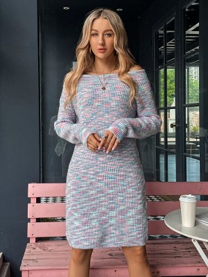 Платье-свитер с открытыми плечами без пояса