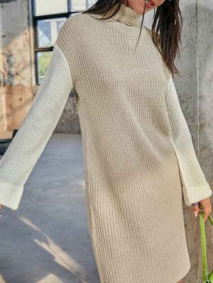 Платье-свитер Контрастный с высоким воротником