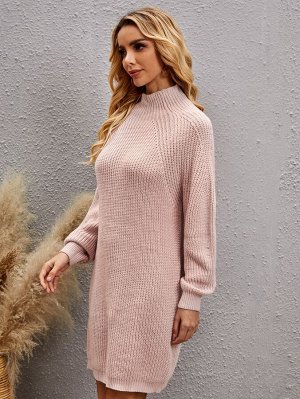 EMERY ROSE Платье-свитер с воротником-стойкой с рукавом-реглан без пояса