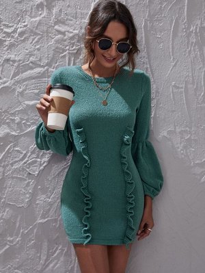 Платье-свитер с рукавами-фонариками с оборкой