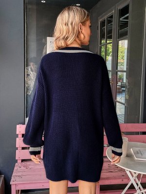 Платье-свитер в полоску в рубчик без пояса