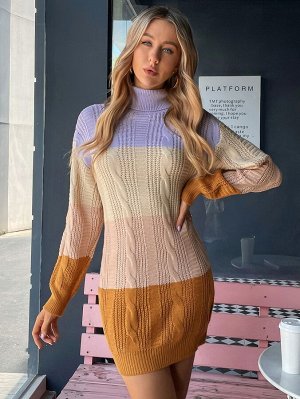 SheIn Платье-свитер с высоким воротником Контрастный