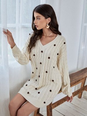 Платье-свитер вязаный помпоном