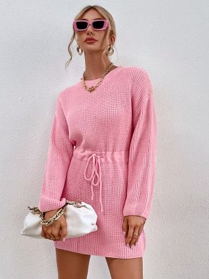 Платье-свитер на кулиске в рубчик