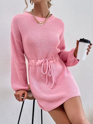 Платье-свитер на кулиске в рубчик