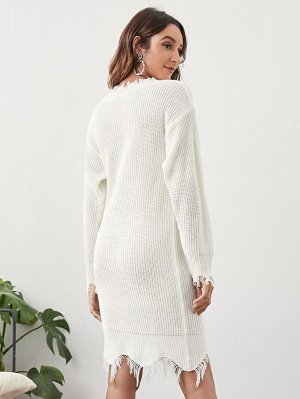 Платье-свитер с v-образным вырезом рваный