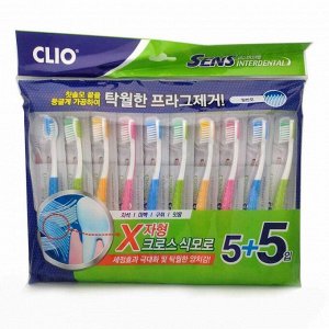 Clio Набор зубных щёток для чувствительных зубов стандарт / Sensitive Dental 5+5 Antibacterial Standard, 10 шт.