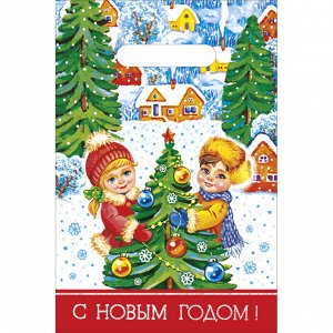 Пакет новогодний ПВД с вырубной ручкой "Зимние забавы"