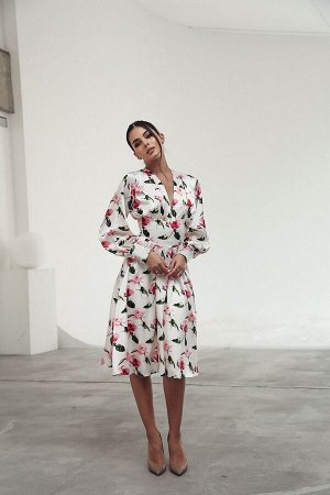 Платье-миди с эффектом корсетного пояса из сатина с цветочным принтом