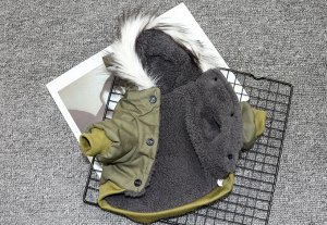Тёплая куртка с капюшоном для собаки, цвет бежевый хаки