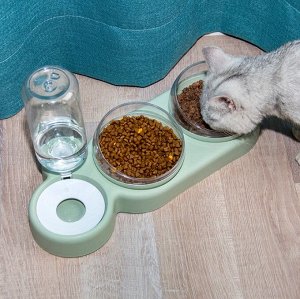 Миска-поилка для животных с двумя чашами, цвет серый
