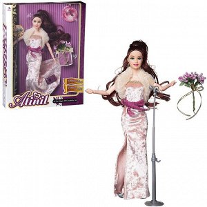 Кукла Junfa Atinil Виновница торжества (в длинном, бархатном платье) в наборе со стойкой с микрофоном и букетом 28см