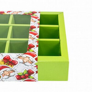 Коробка для 9 конфет с разделителями "Санта и Снеговик" с окном