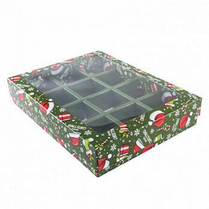 Коробка для 12 конфет с разделителями "Рождественское ассорти" с окном
