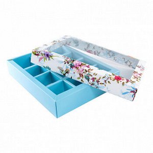 Коробка для 12 конфет с разделителями "Цветы ассорти" с окном