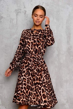 Платье Леопардовое платье привлекает внимание оригинальными деталями и неповторимыми оттенками.
За счет резинки на талии силуэт платья развивающийся.
Такие принты станут очень модными хитами в текущем