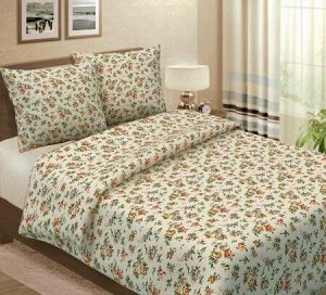 Комплект постельного белья 1,5-спальный, набивная полульняная ткань (Вальс цветов)