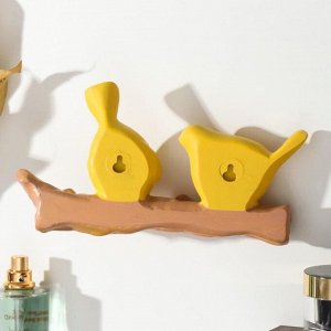 Крючки декоративные полистоун "Две птички на ветке" жёлтые 10,5х5,5х21 см