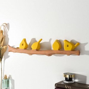 Крючки декоративные полистоун "Четыре птички на ветке" жёлтые 10,5х6х45 см